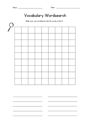 Grade 3 Vocabulary Word Search — Printable Blank Worksheet
