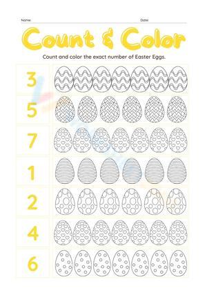 Count & Color Easter Eggs Worksheet Set 