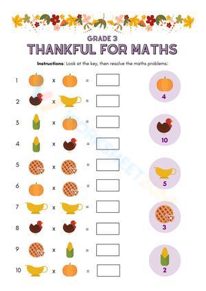 Grade 3 Thanksgiving Math Printable Worksheet