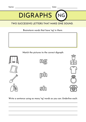 Digraph NG Worksheet | Grade 1 Essential Phonics