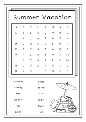 Summer Vacation Word Search | Grade 1 Printable