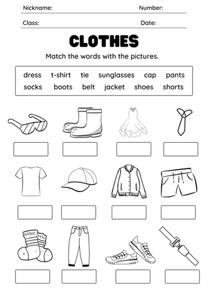 Essential Clothes Vocabulary Worksheet | Grade K-1