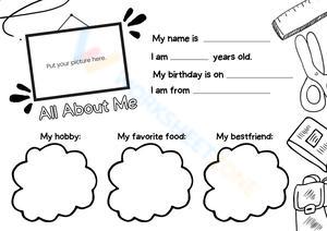 All About Me Black and White Worksheet