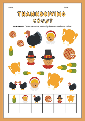 Printable Thanksgiving Counting Worksheet | Grade K Math