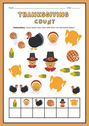 Printable Thanksgiving Counting Worksheet | Grade K Math