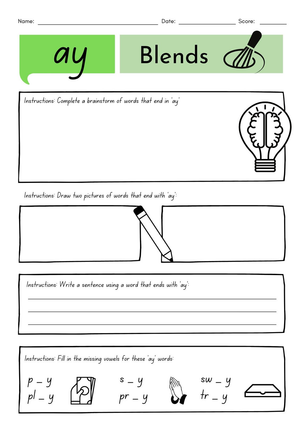 Printable 'ay' Words Worksheet | Grade 1 ELA