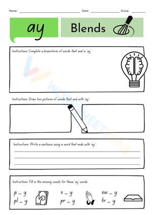 Printable 'ay' Words Worksheet | Grade 1 ELA