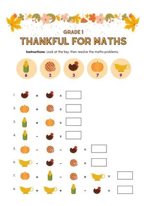 Grade 1 Thanksgiving Math Worksheet — Printable Essential
