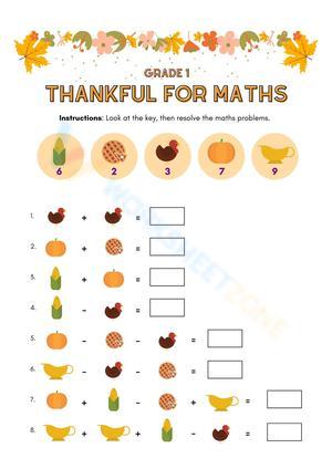 Grade 1 Thanksgiving Math Worksheet — Printable Essential