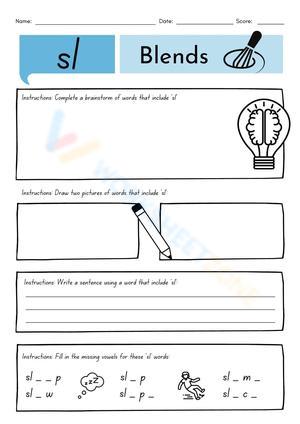 Grade 1 sl Blends — Printable No-Prep Worksheet