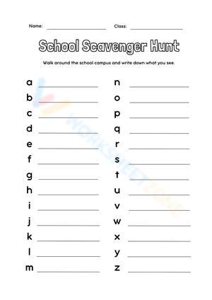 Black and White Simplistic School Scavenger Hunt Worksheet
