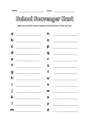 School Scavenger Hunt | Grade K Printable Worksheet