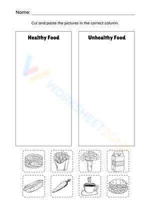 Health and Unhealthy Cut-out Worksheet