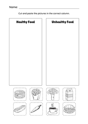 Healthy vs Unhealthy Food Worksheet | Printable Grade K