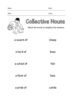 Collective Nouns Matching Worksheet | Grade 2 Printable