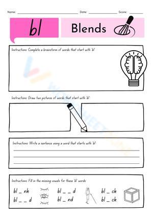 Word blends: bl Worksheet