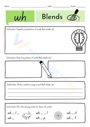 WH Digraphs & Blends Printable Worksheet | Grade 1