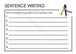Spelling Words Sentence Writing Worksheet