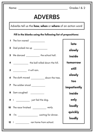 Adverbs Worksheet | Grade 1-2 Essential Practice