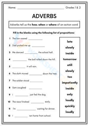 Adverbs Worksheet | Grade 1-2 Essential Practice
