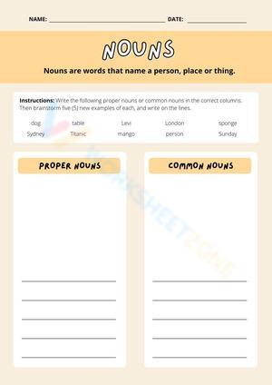 Proper and Common Nouns Worksheet | Grade 3-4 Printable