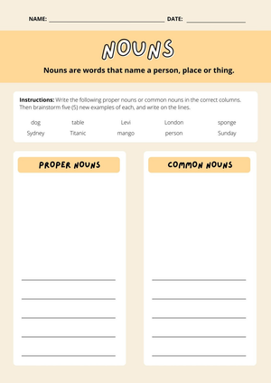 Proper and Common Nouns Worksheet | Grade 3-4 Printable