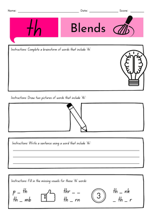 th Blends Worksheet | Printable Grade 1 ELA