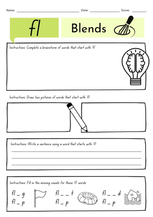 Word Blends: fl Worksheet | Grade 1 Essential