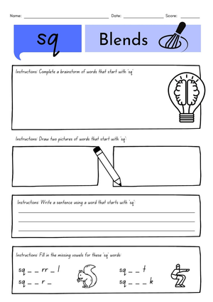 Grade 1 sq Consonant Blends Printable Worksheet
