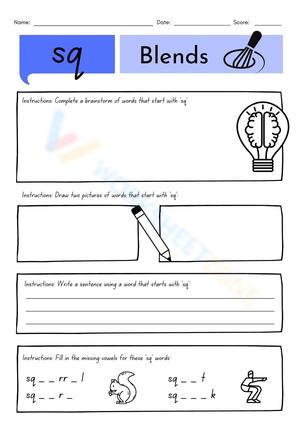 Grade 1 sq Consonant Blends Printable Worksheet