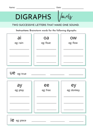 Grade 1 Vowel Digraphs — Printable No-Prep Worksheet