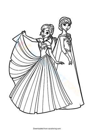 Beautiful Elsa and Anna Coloring Page
