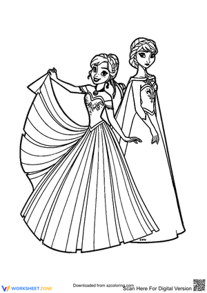 Beautiful Elsa and Anna Coloring Page