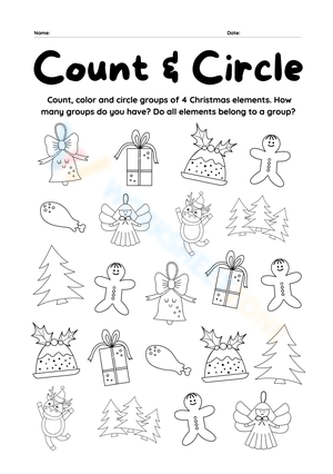 Christmas Counting Worksheet | Grade K Math Printable