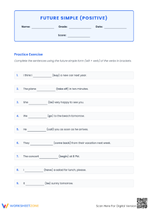 Grade 3 Future Simple Tense — Printable No-Prep Worksheet