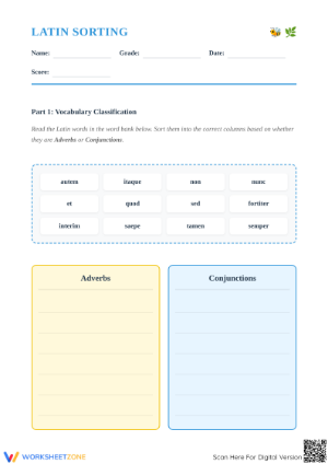 Latin Adverbs and Conjunctions Sorting | Essential Grade 6