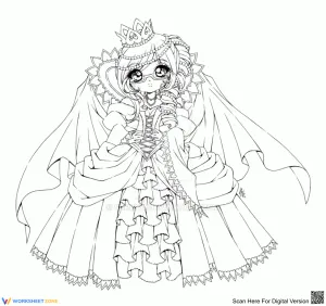 Anime Princess in Royal Gown Coloring Page