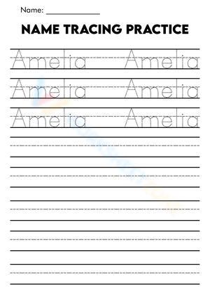 Name Tracing: Amelia Worksheet