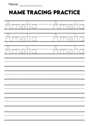 Name Tracing: Amelia Worksheet