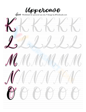 Uppercase Cursive Letters K-O Worksheet