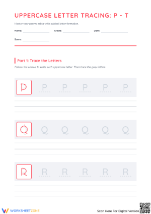Uppercase P and T Letter Tracing Worksheet