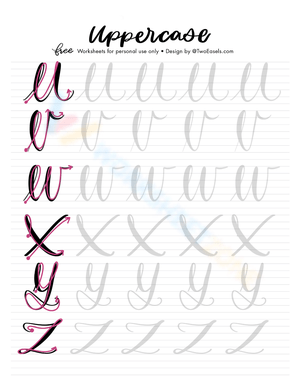 Uppercase U-Z Letter Tracing Practice Worksheet