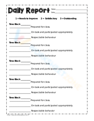 Daily Report Worksheet for Reflection and Planning