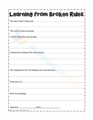 Learning from Broken Rules Worksheet for Reflection