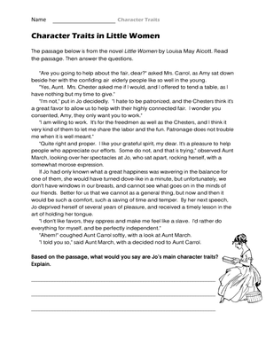 Character Traits in Little Women Worksheet