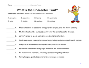 What’s the Character Trait? – Match the Trait to the Sentence
