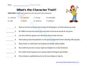 What’s the Character Trait? – Match the Trait to the Sentence