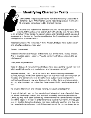 Identifying Character Traits: An Interactive Worksheet