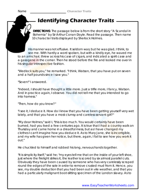 Identifying Character Traits: An Interactive Worksheet