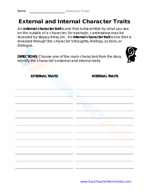 External and Internal Character Traits Worksheet